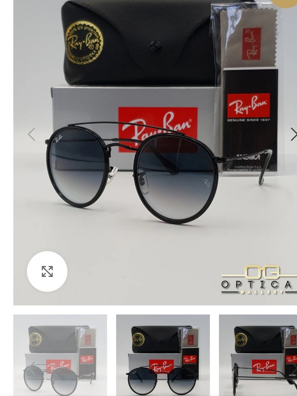 Ray-Ban Black Round Metal Sunglasses with Gray Gradient Lenses
